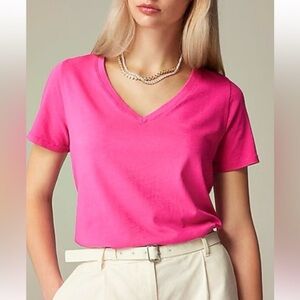 NWOT JCrew V Neck Slub Cotton Tee Hot Pink Women’s Sz M holes one short sleeve